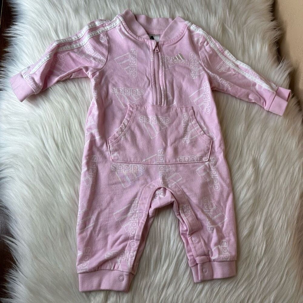 adidas Baby Girl Long Sleeve Zip Front Printed French Terry Coveralls Size 6 Mon